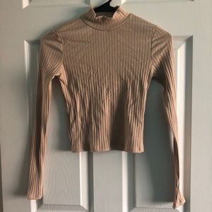 Full Tilt Beige Ribbed Mock Neck